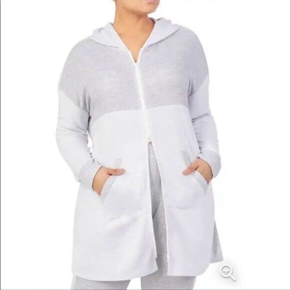 Refinery29 zip front double knit hooded robe mid thigh S - Picture 7 of 11